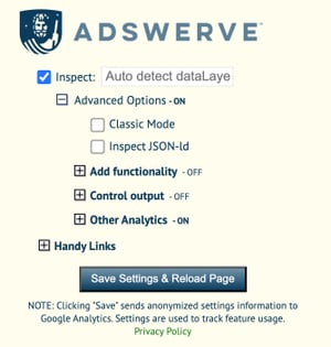 Adswerve Date Inspector menu