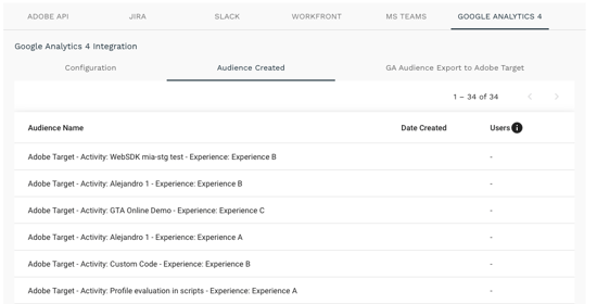 GA4T connector automatically detects new Activities in Adobe Target set to go Live and creates Audiences within GA4