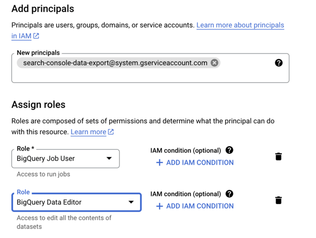 Adding principals and roles in Google Cloud Project