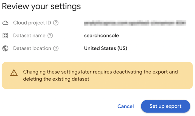 Search Console review your settings screen