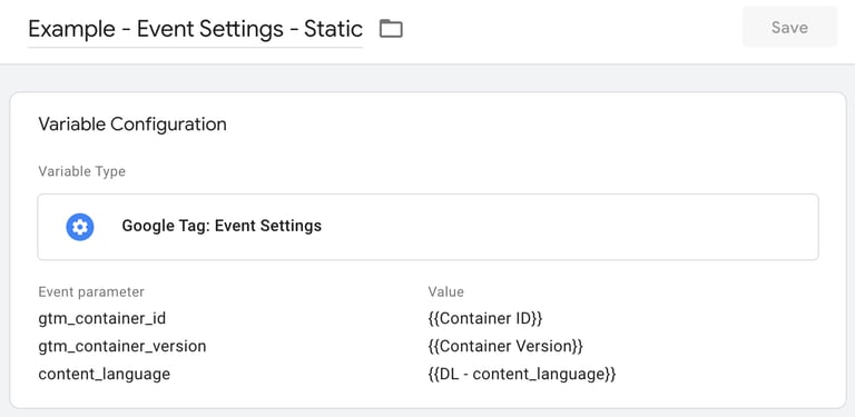 A Sample “Static” Event Settings Variable