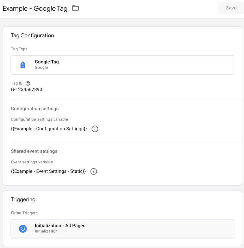 A Sample Google Tag, Including Settings Variables