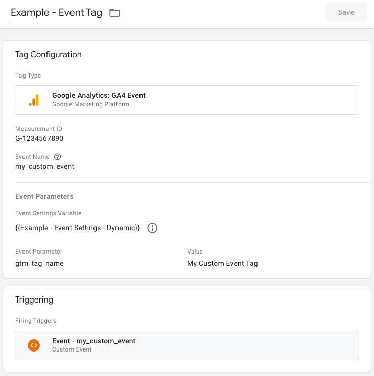 A Sample GA4 Event Tag, with Event Settings Variable