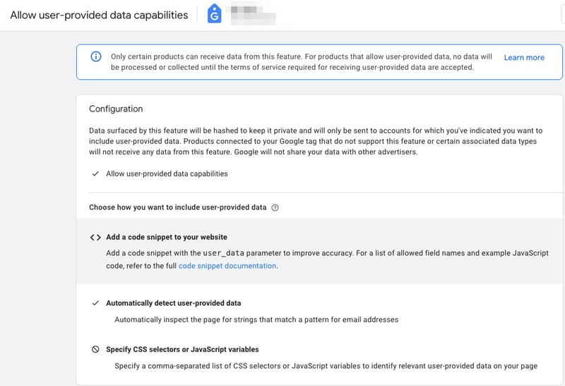 Google Ads Tag configuration window