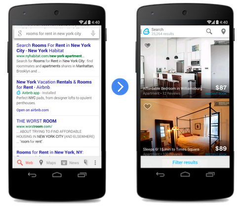 Google is now indexing deep links to include in mobile search