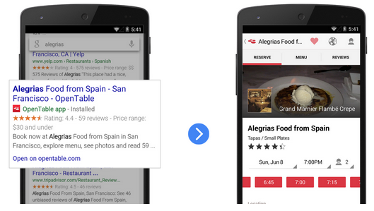 Deep Linking takes users from search results to mobile apps