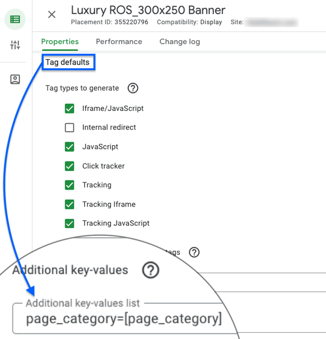Screenshot of CM360 showing example of where to enter the key-value pair.