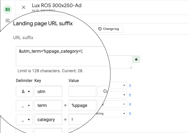 Location of Landing page URL suffix feature in CM360