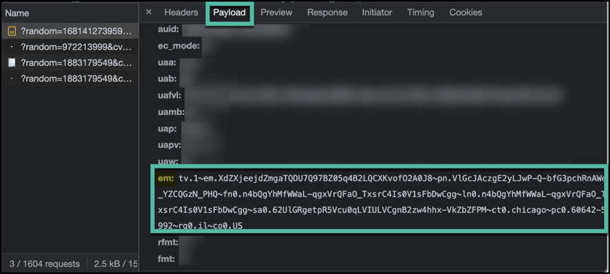 Payload Tab