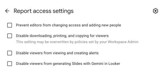 Report access settings in Looker Studio Pro