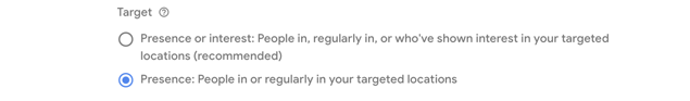 Example of location targeting setting in the Google Marketing Platform.