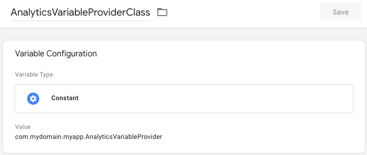 GTM AnalyticsVariableProvider class configuration screenshot