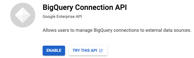 Screenshot of where to enable the BigQuery Connection API