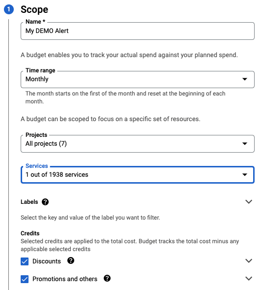 Demonstration of using the scope function for Google Cloud budget alerts