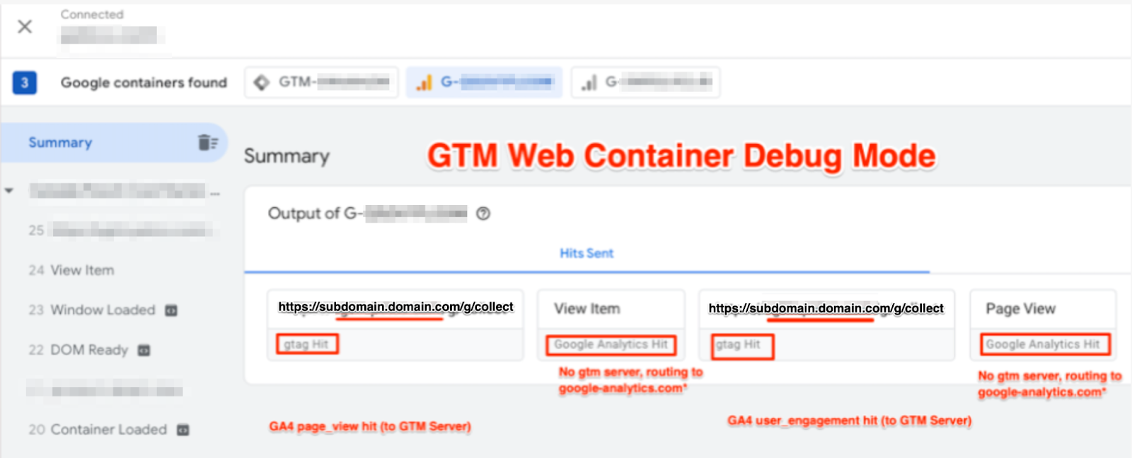 Example of GTM Web container debug mode screen